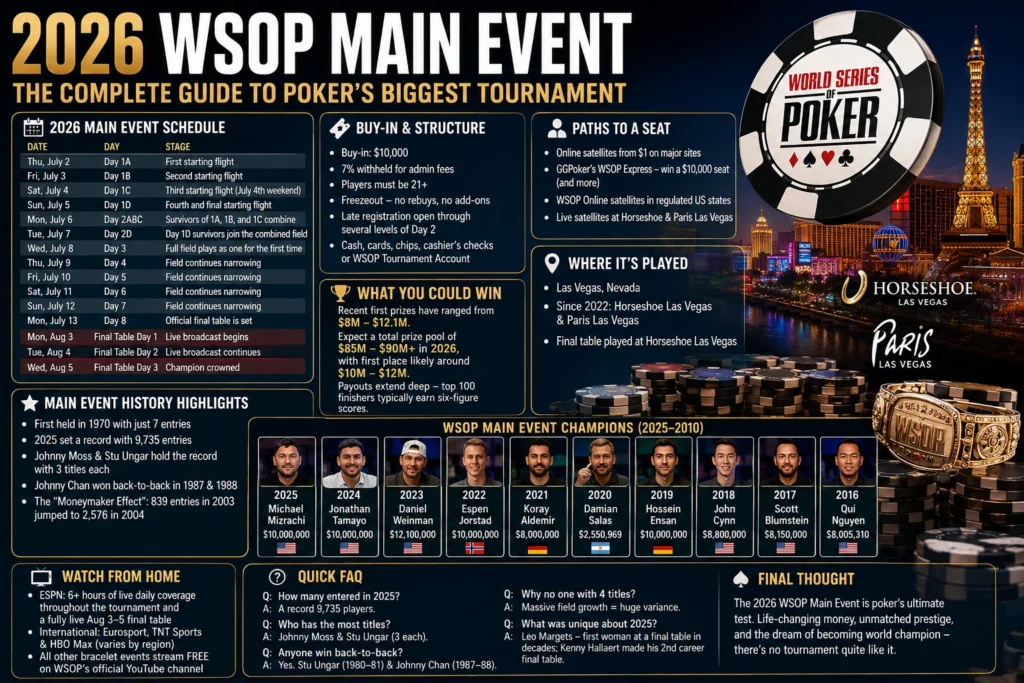 2026 WSOP Main Event: The Complete Guide to Poker’s Biggest Tournament