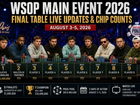 WSOP Main Event 2026 Final Table: Live Updates & Chip Counts (Aug 3-5)