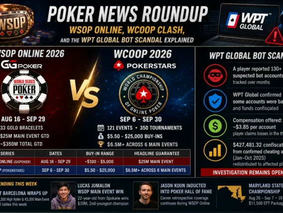 Home 2 Poker News Roundup: WSOP Online, WCOOP Clash, and the WPT Global Bot Scandal Explained