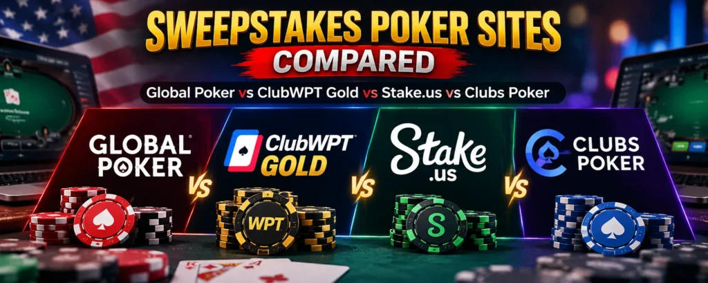 Sweepstakes Poker Sites Compared: Global Poker vs ClubWPT Gold vs Stake.us vs Clubs Poker