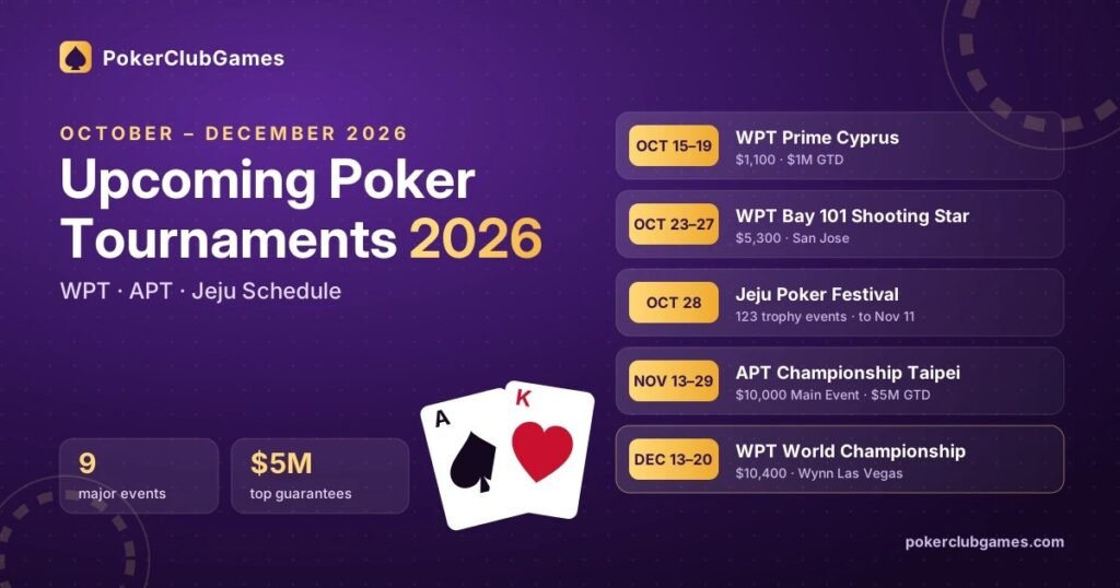 Upcoming Poker Tournaments 2026: WPT, APT & Jeju Schedule (Oct–Dec)