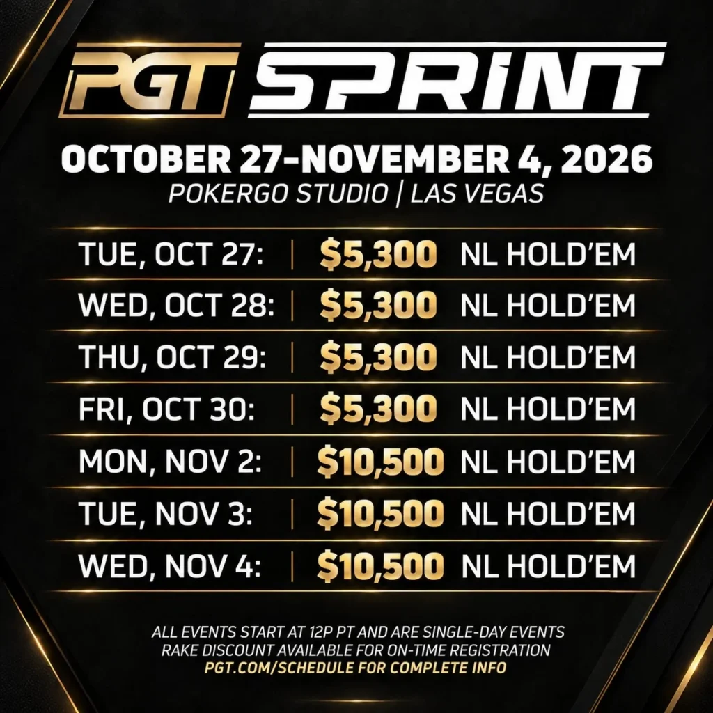 PGT Sprint 2026: Seven High Roller Tournaments at the PokerGO Studio