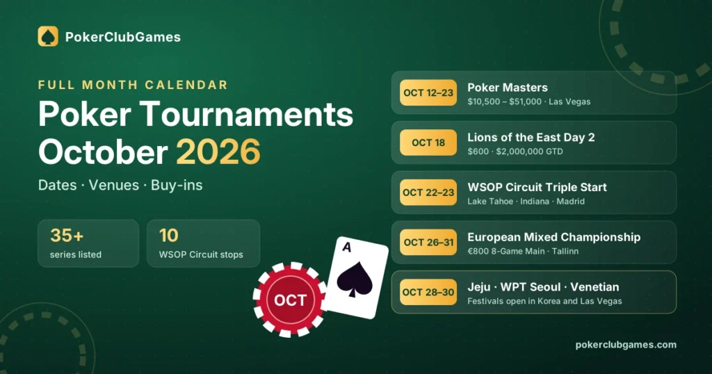 Upcoming Poker Tournaments October 2026: Full Calendar, Dates & Buy-ins